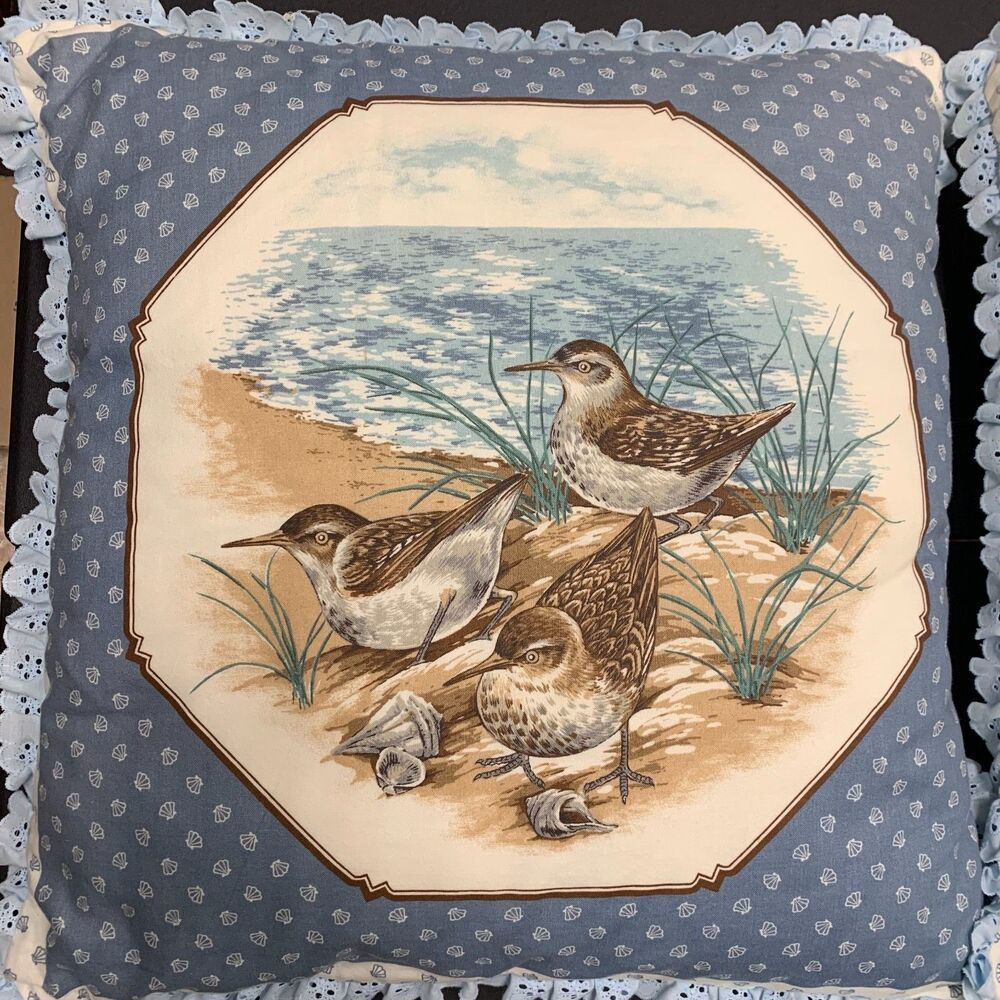 VTG Nostalgic Printed Sea Birds 16x16 Pillows‎ Set/2 Americana Coastal Grandma